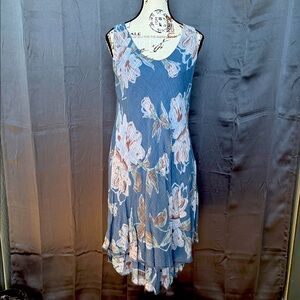 Italian made Floral Blue Sleeveless Dress